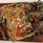 Elveszett Paradicsom / Lost Paradise, 2003 akril, akvarell, csirkedrót, rízspapír, rézlemez, fa / acrylic, watercolour, chicken wire, ricepaper, cooper sheet on wood 50x70 cm
