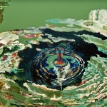 Imbolygó egység / Wobbling unity, 2012 olaj, akril, metál fólia, vászon/ oil, acrylic, metal foil on canvas 50x100 cm